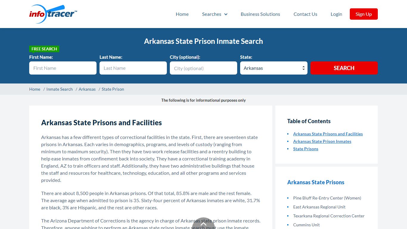 Arkansas State Prisons Inmate Records Search - InfoTracer